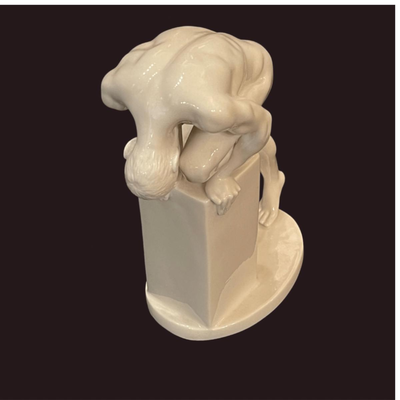 Porcelain Male Nude Stretching on a Pedestal - 9"
