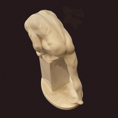 Porcelain Male Nude Stretching on a Pedestal - 9"
