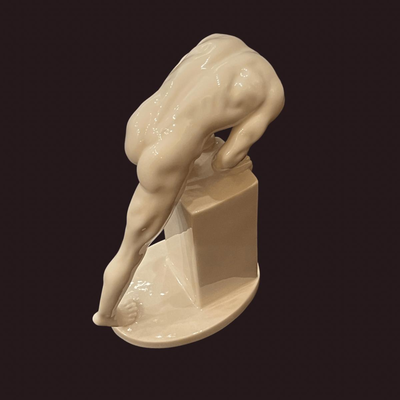 Porcelain Male Nude Stretching on a Pedestal - 9"