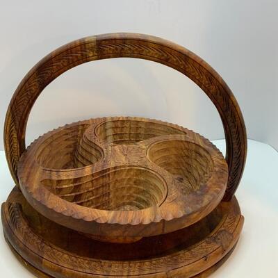 Collapsible wood basket and nut cracker