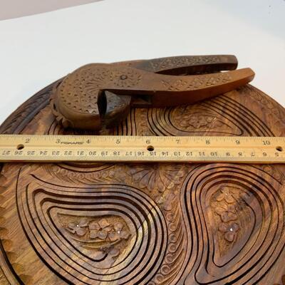 Collapsible wood basket and nut cracker