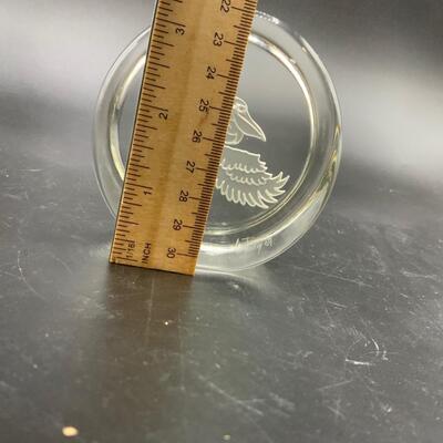 Glass pelican paper weight.  Signed