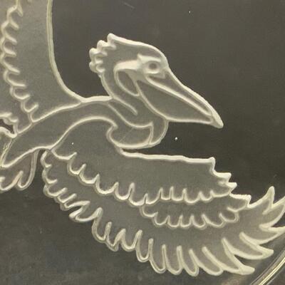 Glass pelican paper weight.  Signed