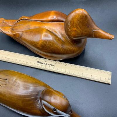 Two vintage hand carved wooded duck decoys