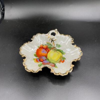 Vintage German Pear Fruit Gold Ruffle Candy Dish Hand Painted