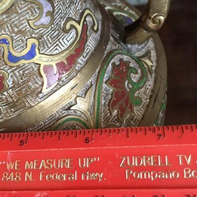 Pair of Antique Champleve Enamel brass Urns