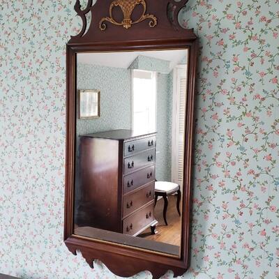 Vintage Mirror, wood with decorative emblem