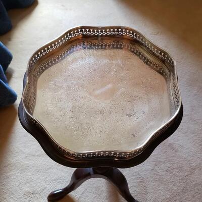 Small Antique table with silver plate tray