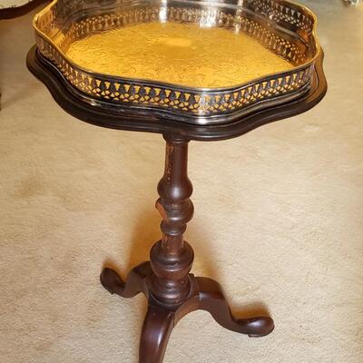Small Antique table with silver plate tray