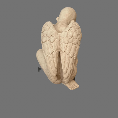 TMS Pensive Angel Vitruvian Collection Stone Sculpture on Pedestal - 9"
