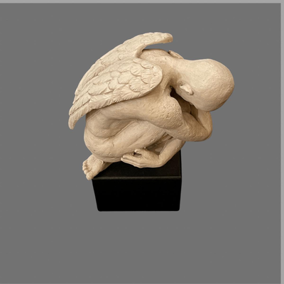 TMS Pensive Angel Vitruvian Collection Stone Sculpture on Pedestal - 9"
