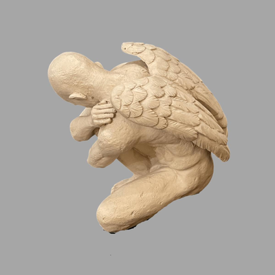 TMS Pensive Angel Vitruvian Collection Stone Sculpture on Pedestal - 9"