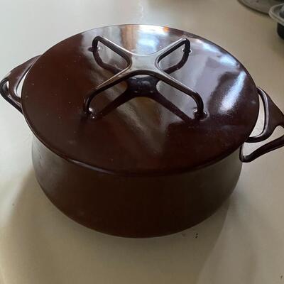 Vintage Dansk  France Brown Enamel 2 Quart  Dutch Oven Pot Trivet Lid Pan