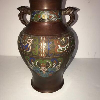 Bronze and Enamel Vase  / Lamp Base 1970s