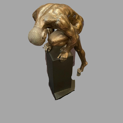 Body Talk Bronze Sculpture Naked Bodybuilder Stretching on a Pedestal - 13