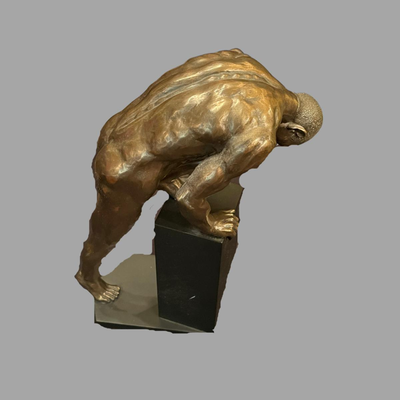 Body Talk Bronze Sculpture Naked Bodybuilder Stretching on a Pedestal - 13