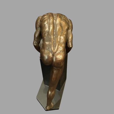 Body Talk Bronze Sculpture Naked Bodybuilder Stretching on a Pedestal - 13