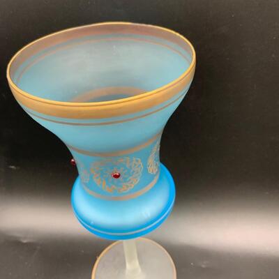Bohemian Glass / blue with gold rim