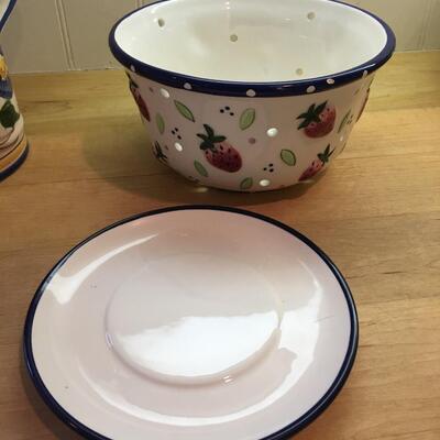 Strawberry bowl and ceramic watering can