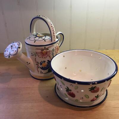 Strawberry bowl and ceramic watering can