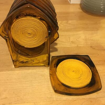 MCM plastic Tortoise color Coasters and Holder