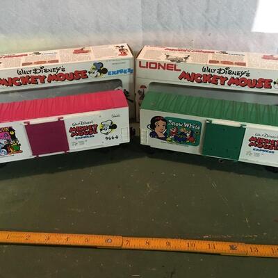 Two Mickey Express O Scale Trains with boxes, Snow White and Cinderella Lionel