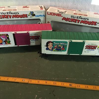 Two Mickey Express O Scale Trains with boxes, Snow White and Cinderella Lionel