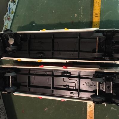 Two Mickey Express O Scale Train cars, Dumbo and Mickey Mouse with boxes Lionel