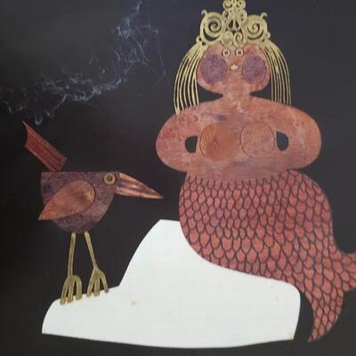 Vintage tray with mermaid and Seagull Courac of California