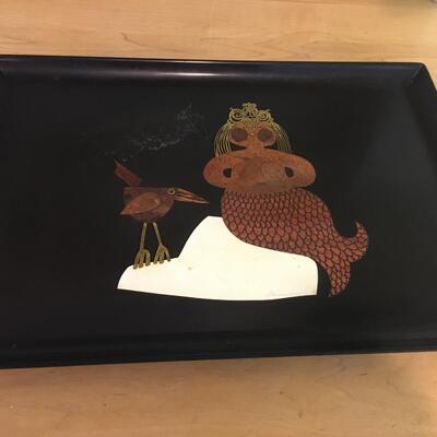 Vintage tray with mermaid and Seagull Courac of California