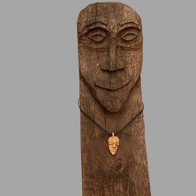 Black Oak Carved Wood Face - 17"