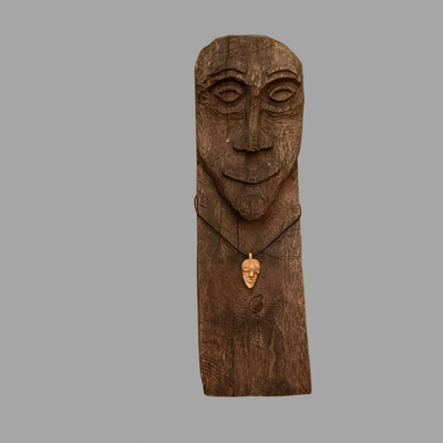 Black Oak Carved Wood Face - 17"