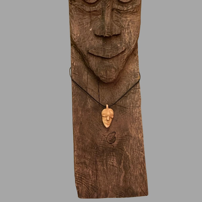 Black Oak Carved Wood Face - 17"