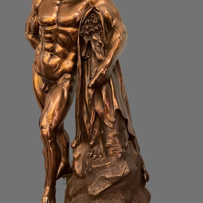 Hercules Bronze Statue with Marble Top Pedestal Stand - 20" (stand is 34")