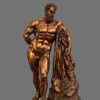 Hercules Bronze Statue with Marble Top Pedestal Stand - 20" (stand is 34")