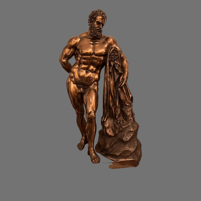 Hercules Bronze Statue with Marble Top Pedestal Stand - 20" (stand is 34")