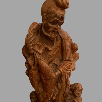Carved Wood Chinese Fisherman - 23"