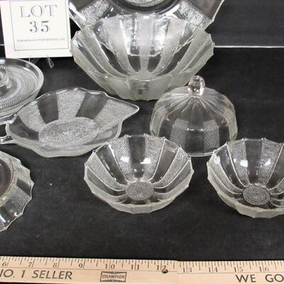 Vintage Jeanette Glass Dewdrop Dishes Including Hard to Find Butter Cover