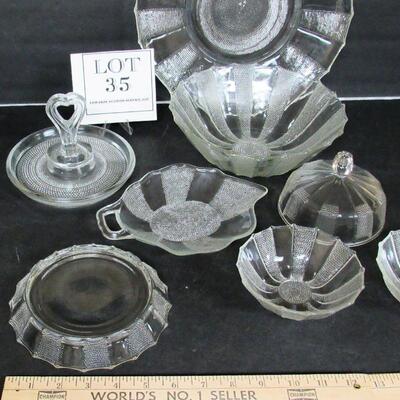 Vintage Jeanette Glass Dewdrop Dishes Including Hard to Find Butter Cover