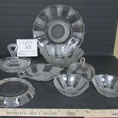Vintage Jeanette Glass Dewdrop Dishes Including Hard to Find Butter Cover