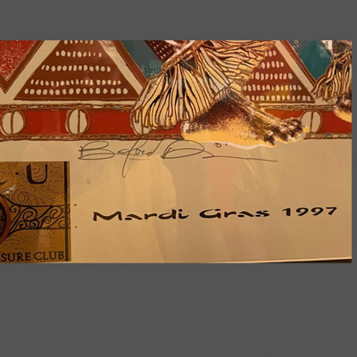 1997 Krewe of Zulu Original Print - The Soulful Warrior -  Signed by Artist Benford Davis - Framed and Numbered (469/1600)