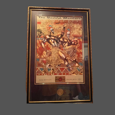 1997 Krewe of Zulu Original Print - The Soulful Warrior -  Signed by Artist Benford Davis - Framed and Numbered (469/1600)