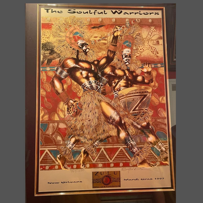 1997 Krewe of Zulu Original Print - The Soulful Warrior -  Signed by Artist Benford Davis - Framed and Numbered (469/1600)