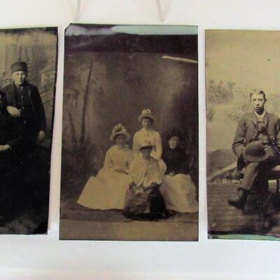 3 ANTIQUE TINTYPE Photos, Men, Ladies, and Two Men