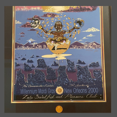 2000 Krewe of Zulu Original Print - Framed, Signed & Numbered by Artist Iam Bennu (442/1500)