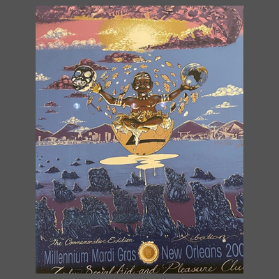 2000 Krewe of Zulu Original Print - Framed, Signed & Numbered by Artist Iam Bennu (442/1500)