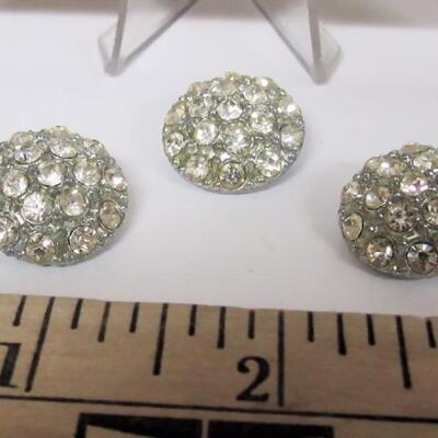 3 Vintage Matching Rhinestone Buttons, Metal Backs