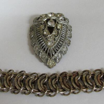 Vintage Jewelry Lot, Goldette NY Bracelet, Carved MOP Ring, Clips, AB Earrings