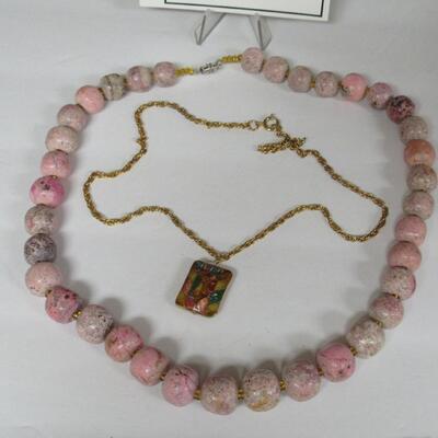 Costume Jewelry Lot, Large Heavy Bead Necklace, Multi Colored Pendant on Chain, More