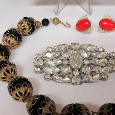 Vintage Jewelry Lot, Brass and Bead Large Necklace and More